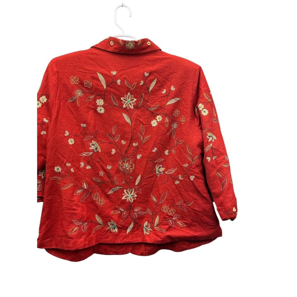 Silk Land Red Floral Embroidered 100% Silk Jacket Blazer 3/4 sleeve SZ.3X - Picture 12 of 14